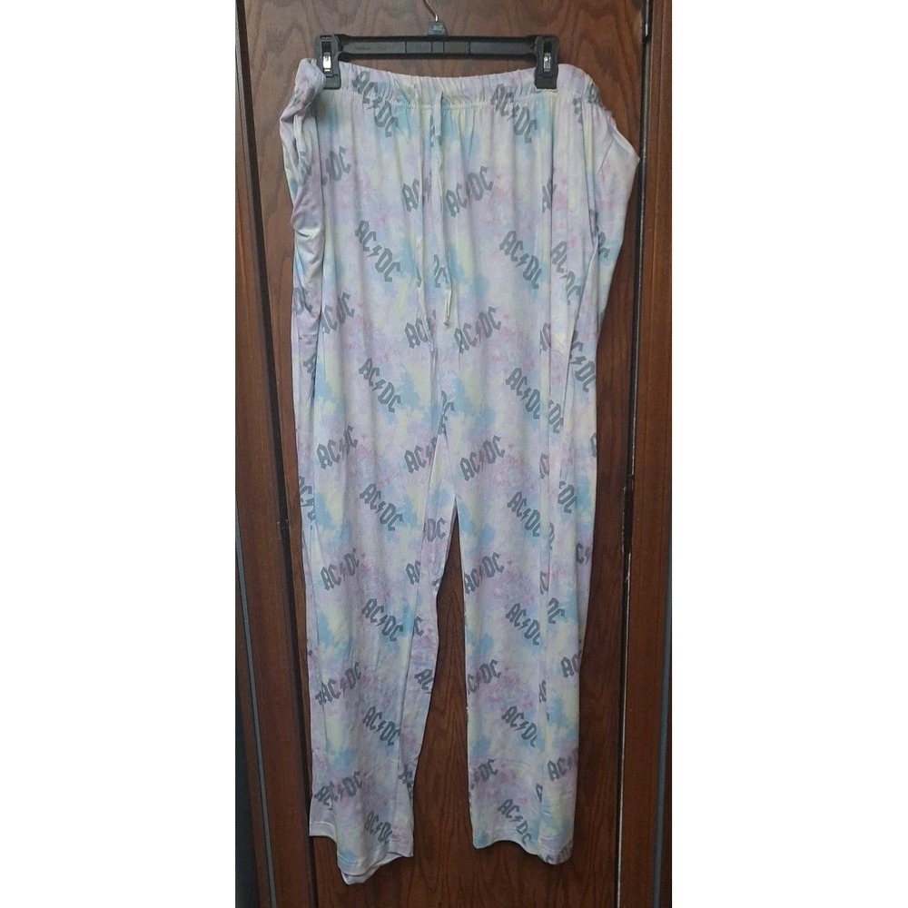 AC/DC Tie Dye Pajama Pants Lounge Bottoms Sleepwear Cotton Pockets Adult XXXL‎